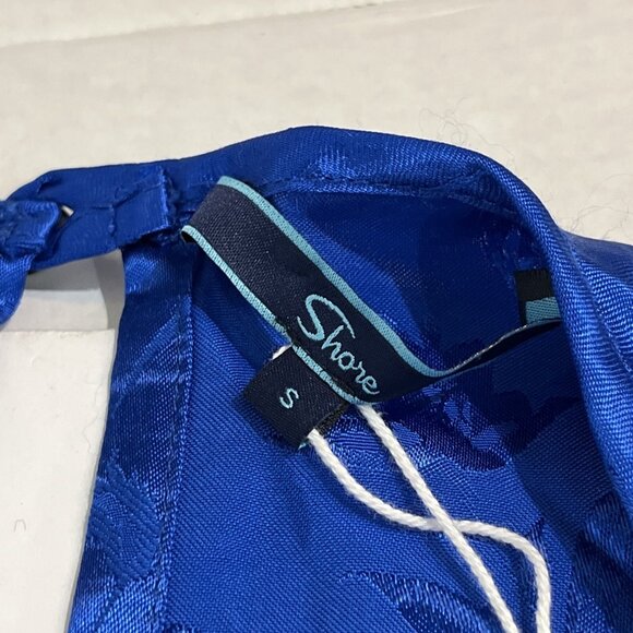 Shore Romper Womens S Blue Satin Floral Faux Wrap Flowy Tropical Vacation - Picture 9 of 12